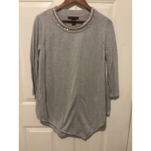 Grace Elements Sweater 3/4 Sleeve Pullover Bling Rhinestones‎ Beaded L Gray